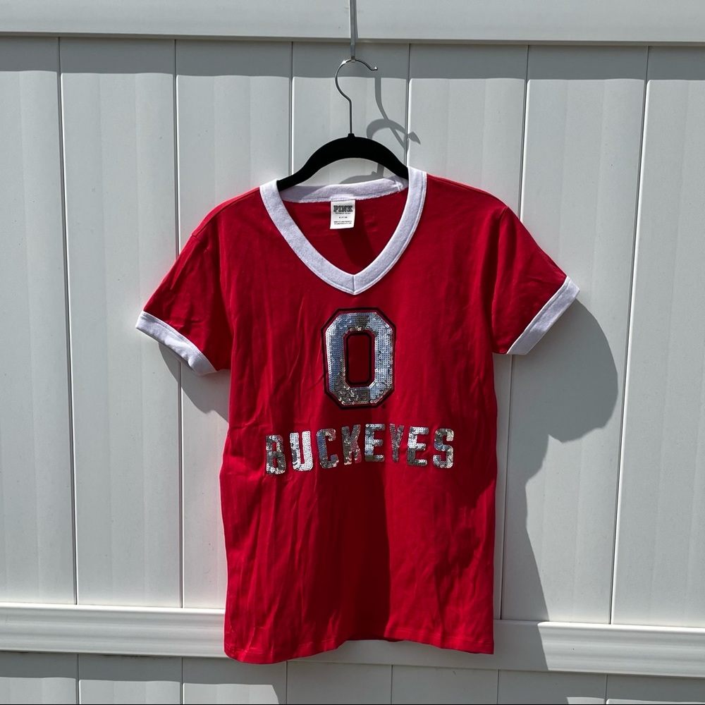 Victoria's Secret PINK Ohio State Buckeyes Sequin Shirt, Women’s Size S, Red OSU